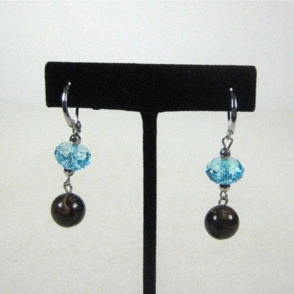 Set 3 Necklace  18 in Earrings Silvertone Multi- Strand Beaded Faux Stone Plasti - Picture 5 of 12